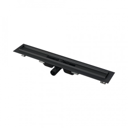 Водоотводящий желоб Alcaplast APZ101BLACK-550 с порогами для перфорированной решетки, черный-матовый, низкий, горизонтальный сток, 550 мм