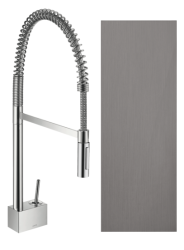 Смеситель для кухни/мойки Axor Starck Semi-Pro 240, однорычажный, керамический, с поворотным/вытяжным/гибким изливом, длина 27 см, латунь, цвет шлифованный черный хром, кухонный