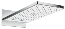 Верхний душ Hansgrohe Rainmaker Select 580 3jet EcoSmart, настенный, прямоугольный, с 3 режимами: Rain, Rainflow Waterfall, MonoRain, размер 58,6х25.8 см, нержавеющая сталь/стекло, цвет хром/белый