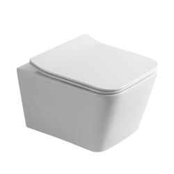 Унитаз подвесной Olives PORTO, БЕЛЫЙ, прямоугольный, горизонтальный (прямой, в стену) выпуск, безободковый, с быстросьемным сиденьем микролифт, с крышкой (сиденье) 