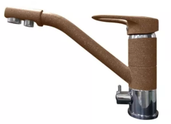 Смеситель для кухни/мойки GranFest, с подключением фильтра для питьевой воды, однорычажный, керамический картридж, низкий, с поворотным изливом, длина 215 мм, латунь, цвет терракот