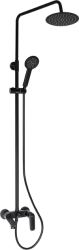 Душевая система настенная Deante CORIANDER, 1100-1450 мм, цвет черный, комплект: однорычажный смеситель/излив/тропический душ (с верхней лейкой)/лейка/стойка/шланг, латунь