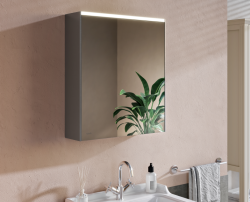 Зеркальный шкаф Vitra 60 L, 620х695х160 мм, с LED/ЛЕД-подсветкой, подвесной, цвет антрацит, зеркало, 1 распашная дверца, прямоугольный, правый, правосторонний
