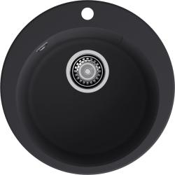 Мойка GranFest URBAN 649, 49х49 см, врезная, кварц, круглая, цвет черный, с отверстием под смеситель, слив-перелив, без крыла, для кухни