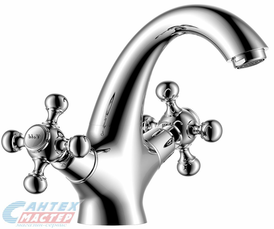 Смеситель для раковины/умывальника Olives GIRONA 01100GR двухвентильный, неповоротный, керамическая кран-букса, длина излива 120 мм, латунь, цвет хром 01100GR