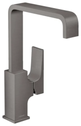 Смеситель для раковины Hansgrohe Metropol 230 однорычажный, поворотный Г- образный излив, длина 16,5 см, керамический, латунь, цвет шлифованный черный хром, со сливным клапаном Push-Open