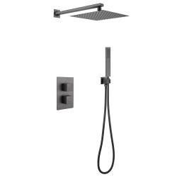 Душевая система ABBER Daheim, встраиваемая, цвет никель, комплект: смеситель термостатический/тропический душ (с верхней лейкой)/лейка/шланг, внутренний (скрытый) монтаж