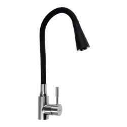 Смеситель для кухни/мойки Accoona, однорычажный, поворотный/гибкий, керамический, длина излива 350 мм, нержавеющая сталь, цвет черный/нержавеющая сталь
