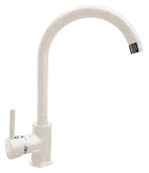 Смеситель для кухни/мойки GranFest, однорычажный, керамический картридж, высокий, с поворотным изливом, длина 188 мм, латунь, цвет белый