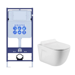 Комплект унитаза с инсталляцией Aquatek Дива (Сет) c сиденьем микролифт, безободковый, без кнопки, без крепления