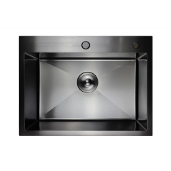 Мойка кухонная Siriusline, 60х45 см, врезная, нержавеющая сталь, прямоугольная, цвет: графит, с отверстием под смеситель, слив-перелив, без крыла