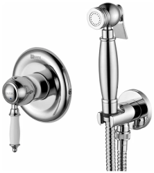 Смеситель с гигиеническим душем Lemark Villa, встраиваемый, однорычажный, керамический, без излива, с гибким шлангом/лейкой, латунь, цвет хром