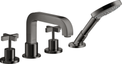 Смеситель для ванны Axor Citterio на борт ванны двухвентильный, с крестообразными рукоятками, неповоротный, латунный, длина излива 19 см, керамический, цвет полированный черный хром, с душевым шлангом/лейкой, на 4 отверстия, с розетками