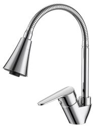 Смеситель для кухни/мойки Voda Breeze однорычажный, поворотный/гибкий излив, керамический, высота 135 мм, длина 205,5 мм, полимерный сплав, цвет хром