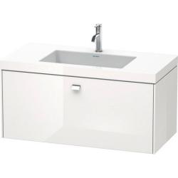 Тумба c раковиной Duravit Brioso, 100х48х50,2 см, подвесная, 1 выдвижной ящик, ДСП, цвет: белый глянец/хром /Vero Air, мебельная, прямоугольная, цвет белый, фарфоровая, с площадкой под смеситель, без перелива