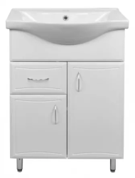 Тумба Loranto Коралл 60/1, с раковиной Basic 60, 60х45х85 см, напольная, распашные дверцы/выдвижной ящик, ЛДСП/МДФ, прямоугольная, раковина (Basic 60), прямоугольная, цвет белый, керамика