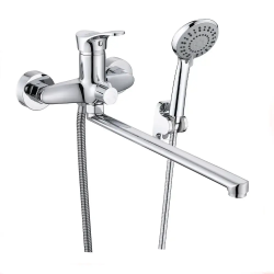 Смеситель для ванны/душа VIEIR настенный, однорычажный, поворотный, керамический, длина излива 350 мм, латунь, цвет хром