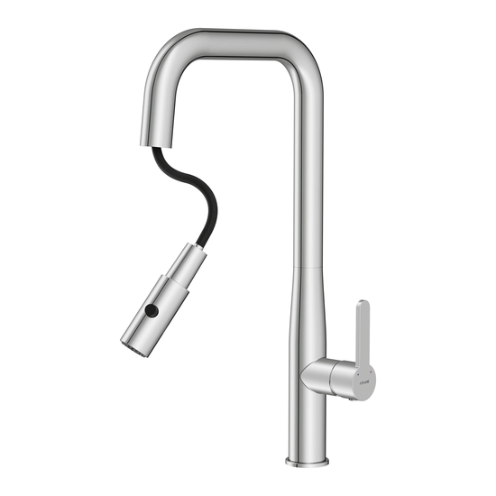 Смеситель для кухни/мойки Cersanit Oliva однорычажный, поворотный/ п-образный/выдвижной излив, керамический, высота 252 мм, длина 210 мм, нержавеющая сталь, цвет глянцевый хром