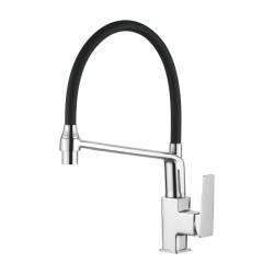 Смеситель для кухни/мойки Accoona, однорычажный, поворотный/гибкий, керамический, длина излива 241 мм, латунь, цвет черный/хром