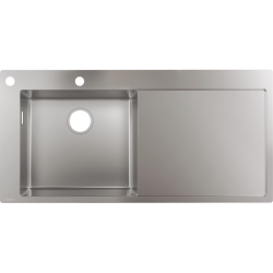 Мойка кухонная Hansgrohe 450, S71 S717-F450, 104,5х51х19 см, с крылом, чаша слева, врезная сверху, нержавеющая сталь, прямоугольная, цвет нержавеющая сталь, 1 отверстие под смеситель, 1 отверстие для сливного гарнитура, слив-перелив