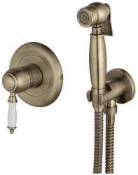 Смеситель с гигиеническим душем Lemark Villa, встраиваемый, однорычажный, керамический, без излива, с гибким шлангом/лейкой, латунь, цвет бронза