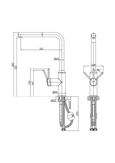 Смеситель для кухни/мойки Cersanit Flavis однорычажный, поворотный/выдвижной излив, керамический, высота 331 мм, длина 231 мм, латунь, цвет черный