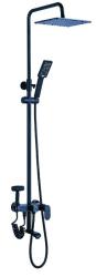Душевая система Ekko, настенная, цвет синий, комплект: однорычажный смеситель/излив/гигиенический душ/тропический душ (с верхней лейкой)/штанга/лейка/шланг, алюминий, наружного монтажа