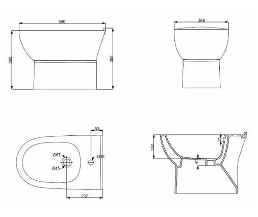 Биде приставное AXA Zero белый Z15065