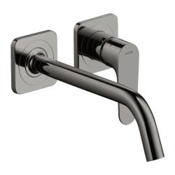 Смеситель для раковины Axor Citterio M, однорычажный, настенный/встраиваемый, скрытого монтажа, фиксированный, длина излива 22,7 см, керамический, латунь, цвет полированный черный хром, с отдельными розетками, незапираемый сливной набор