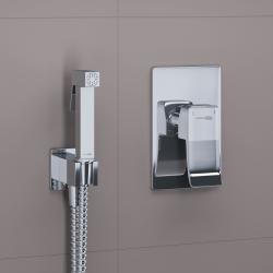 Смеситель с гигиеническим душем WasserKRAFT, встраиваемый, однорычажный, керамический, без излива, с гибким шлангом/лейкой, латунь, цвет хром