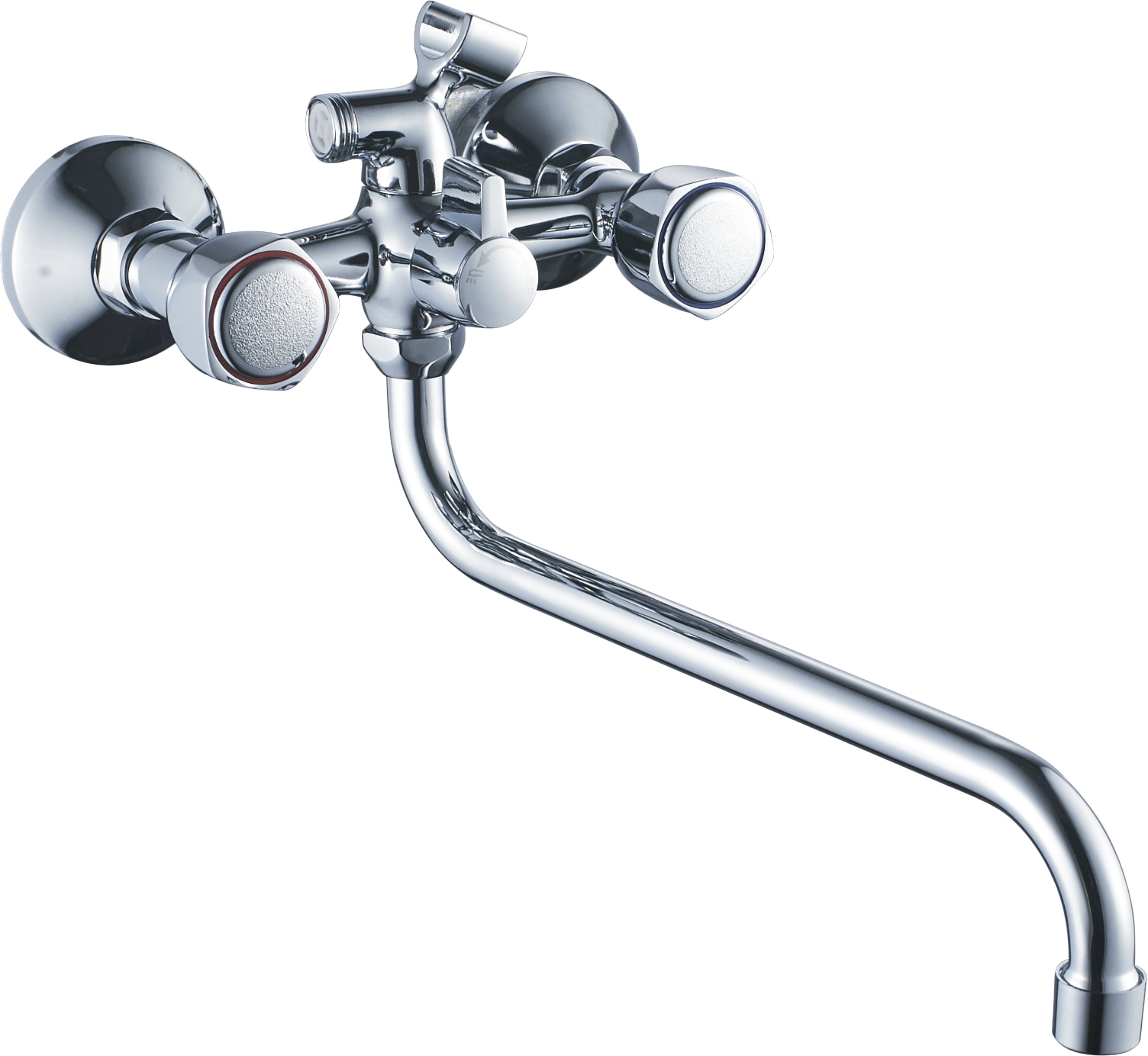 Смеситель для ванны/душа HAIBA CRON двухвентильный, хромированный, настенный, излив длинный 300 мм, поворотный, силумин, цвет хром