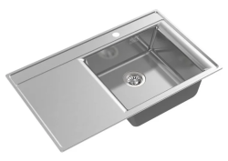 Мойка Oulin 85х50,6 см, врезная, из нержавеющей стали, прямоугольная, с отверстием под смеситель, слив-перелив, с крылом слева, для кухни