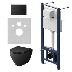 Комплект унитаза с инсталляцией AM.PM Spirit V2.0, черный, c сиденьем микролифт, с пневматической клавишей цвет черный (кнопкой, клавишей двойного смыва), система для подвесного унитаза, со скрытым смывным бачком (бак), с подвесным унитазом