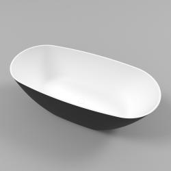 Ванна Whitecross Onyx D, 160х75 см, из искусственного камня, цвет- черный/белый матовый, (без гидромассажа) овальная, отдельностоящая, правосторонняя/левосторонняя, правая/левая, универсальная
