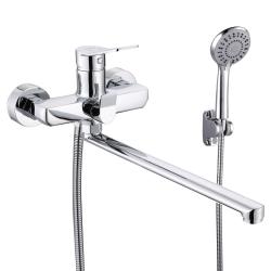 Смеситель для ванны/душа VIEIR настенный, однорычажный, поворотный, керамический, длина излива 350 мм, латунь, цвет хром