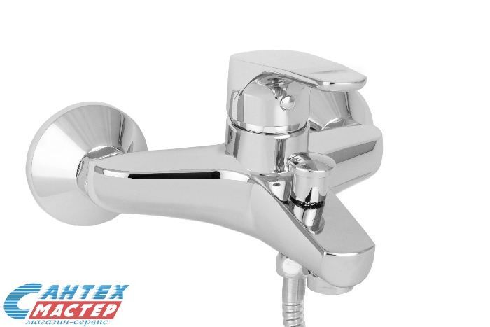 Смеситель для ванны/душа Mofem Jun Evo 202 однорычажный, керамический, настенный, излив фиксированный 150 мм, с гибким шлангом, душем/лейкой, латунь, цвет хром, короткий, универсальный, горизонтальный, рычажный, кран, комплект, сантехника, размер