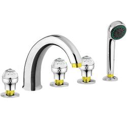 Смеситель для ванны/душа Migliore Axo, на борт ванны, двухвентильный, неповоротный, длина 150 мм, керамический, латунь, цвет хром/золото