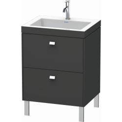 Тумба c раковиной Duravit Brioso, 60х48х70,1 см, напольная, 2 выдвижных ящика, ДСП, цвет: графит матовый/хром /Vero Air, мебельная, прямоугольная, цвет белый, фарфоровая, с площадкой под смеситель, без перелива