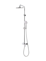 Душевая система Aquatek Ника со смесителем, высота 1200-1550 мм цвет хром, комплект: однорычажный смеситель/тропический душ (с верхней лейкой)/лейка/стойка/шланг, латунь/ABS-пластик