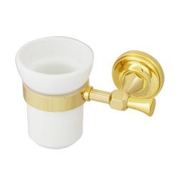 Стакан Migliore Fortuna, с держателем, настенный, латунь/керамика, форма округлая, для зубных щеток в ванную/туалет/душевую кабину, цвет золото/белый