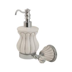 Дозатор жидкого мыла Migliore Olivia, настенный, керамика/стекло, форма округлая, для мыла в ванную/туалет/душевую кабину, цвет хром/белый