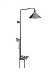 Душевая система Axor Front Showerpipe 240 2jet, высота 121,2 см, цвет: полированный черный хром, комплект: ручной душ/верхний душ/термостат для душа/душевой шланг/ползунок/душевая штанга, наружного монтажа, настенная, латунная
