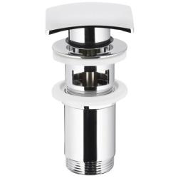 Донный клапан KFA Armatura BIG SQUARE, клик-клак, квадратный, металлический/латунь, цвет хром, с переливом, для раковины/умывальника/рукомойника