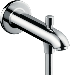 Излив на ванну Hansgrohe E с переключателем на душ, настенный, латунь, хром, округлый, длина излива 22,8 см, встраиваемый/встроенный, для смесителя/ванны/ванной/душевой, без смесителя, фиксированный