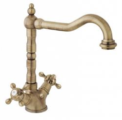 Смеситель для раковины Cezares Golf, двухвентильный, высокий, длина излива 180 мм, поворотный, керамический, латунь, цвет бронза, с донным клапаном
