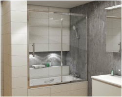 Шторка для ванны GROSSMAN 170х140 см, прозрачное стекло, профиль хром, ограждение/раздвижная, односекционная, плоская/панель, универсальная