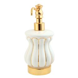 Дозатор жидкого мыла Migliore Olivia, настольный, керамика/стекло, форма округлая, для мыла в ванную/туалет/душевую кабину, цвет золото/белый