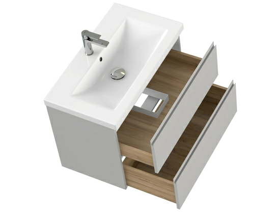 Тумба под раковину Cersanit MODUO 80 для MODUO 80, подвесная, цвет серый туман, 2 выдвижных ящика, прямоугольная