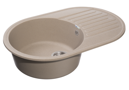 Мойка GranFest QUARZ 18, 73,7х47,8 см, врезная, кварц, овальная, цвет песочный, без отверстия под смеситель, слив-перелив, с крылом, оборачиваемая, для кухни