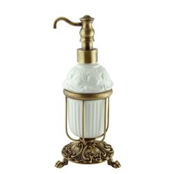 Дозатор жидкого мыла Migliore Elisabetta, настольный, керамика/стекло, форма округлая, для мыла в ванную/туалет/душевую кабину, цвет бронза/белый